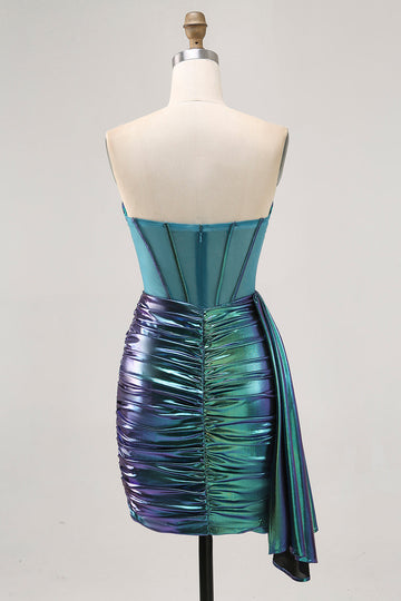 Metallic Green Corset Ruched Bodycon Short Cocktail Dress